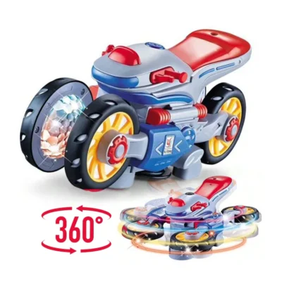 Electric Deformation Motorcycle Stunt Rotating Universal Driving Lights Music Children’s Toy