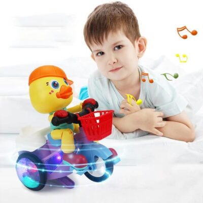 Electric Music Tricycle 360 ​​Degree Rotating Lighting Cartoon Duck Interactive Toy For Children’s