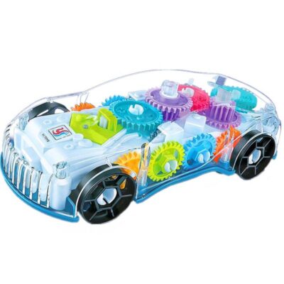 Concept Gear Display Transparent Car Toy for Kids – 360 Degree Rotating Concept Racing Vehicle with 3D Flashing LED Lights and Music