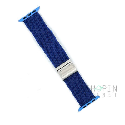 Apple Watch 42mm-44mm-45mm Braided Solo Loop Nylon Fabric Strap with Clip – Blue