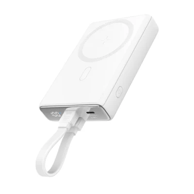 Joyroom JR-PBM01 20W Magnetic Wireless Power Bank with Built-in Cable and Kickstand 10000mAh-White