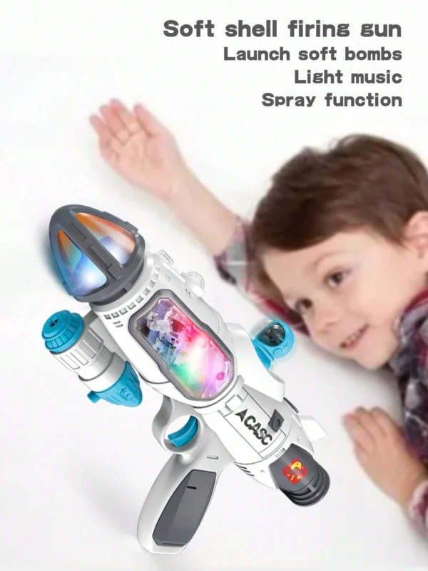 Kids Multifunctional Smoke Music Light Space Soft Bullet Sucker Toy Gun, Pull The Trigger Out Of Smoke, Boy Girl Birthday Gift - Image 3