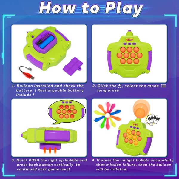 Quick Push Game Toy for Children, Balloon Inflate Handheld Fash Push Bubble Game with 200 Game Levels, Relaxing Stress Bubble Sensory Pop Fidget Game Toy for Boys Girls Teenagers - Image 3